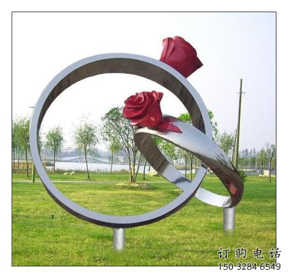别墅区戒指雕塑厂家 大型现代摆件 抽象不锈钢戒指雕塑