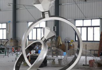 房地产戒指雕塑厂家 镂空摆件 锻造不锈钢戒指雕塑