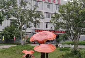 大型灵芝雕塑厂家 烤漆仿真小品 户外不锈钢灵芝雕塑