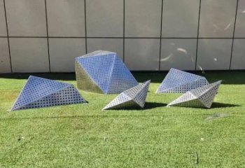创意石头雕塑厂家 现代公园小品 镂空不锈钢石头雕塑