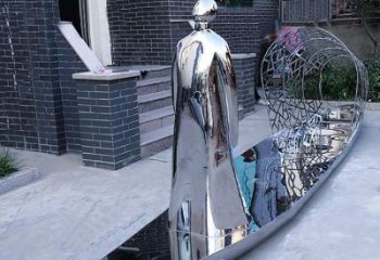 街道船雕塑厂家 现代摆件 镜面不锈钢船雕塑生产