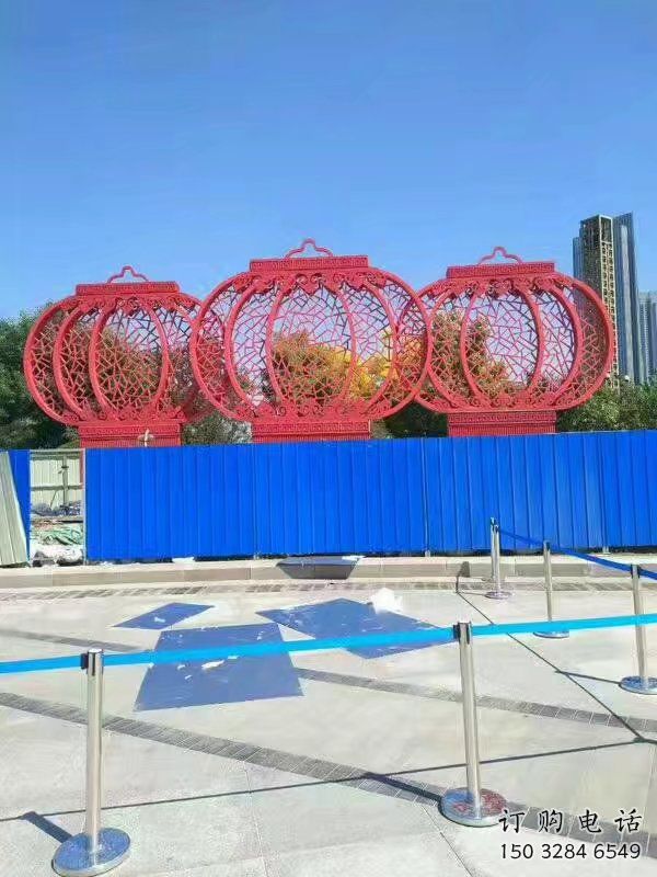 拉丝灯笼雕塑厂家 镂空创意摆件 别墅区不锈钢灯笼雕塑
