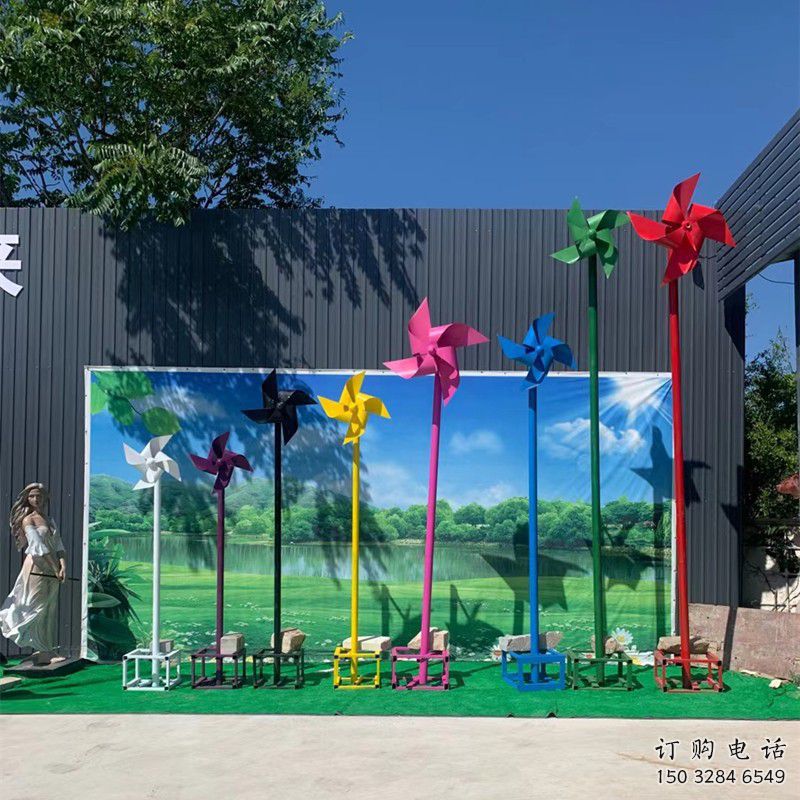 别墅区风车雕塑厂家 大型摆件 烤漆不锈钢风车雕塑生产