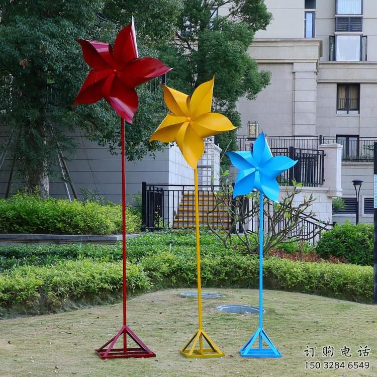 大型商场风车雕塑厂家 现代摆件 烤漆不锈钢风车雕塑生产