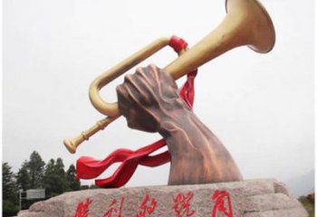 喷漆冲锋号雕塑厂家 中式村口小品 广场不锈钢冲锋号雕塑