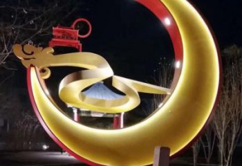 灯光月亮雕塑厂家 户外小品 商业街不锈钢月亮雕塑