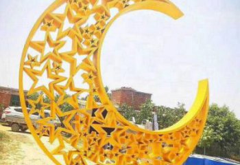 镂空月亮雕塑厂家 烤漆小品 住宅小区不锈钢月亮雕塑制作