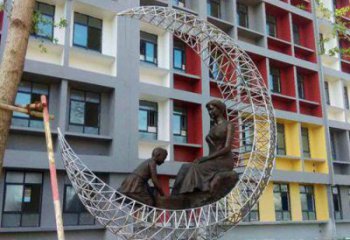 镂空月亮雕塑厂家 中式摆件 大型不锈钢月亮雕塑生产