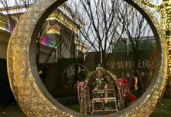 发光圆月雕塑厂家 欧式步行街小品 大型商场不锈钢圆月雕塑