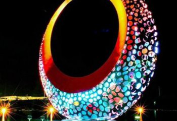 灯光圆月雕塑厂家 现代小品 商业街不锈钢圆月雕塑制作