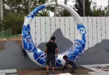 彩绘圆月雕塑厂家 公园小品 步行街不锈钢圆月雕塑生产