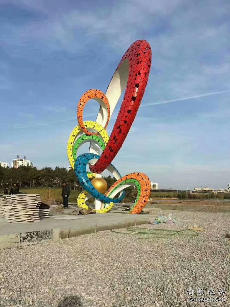 彩绘双环雕塑厂家 公园广场摆件 街头不锈钢双环雕塑制作 彩绘双环雕塑厂家 公园广场摆件 街头不锈钢双环雕塑制作