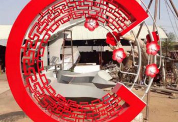 几何环形雕塑厂家 烤漆小品 大门口不锈钢环形雕塑生产