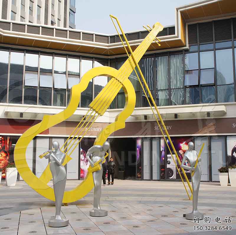 房地产小提琴雕塑厂家 镂空摆件 烤漆不锈钢小提琴雕塑