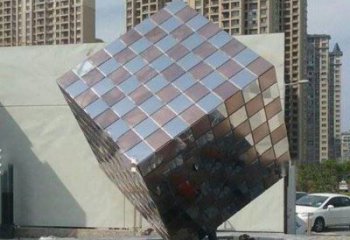 哑光正方体雕塑厂家 拉丝小品 步行街不锈钢正方体雕塑