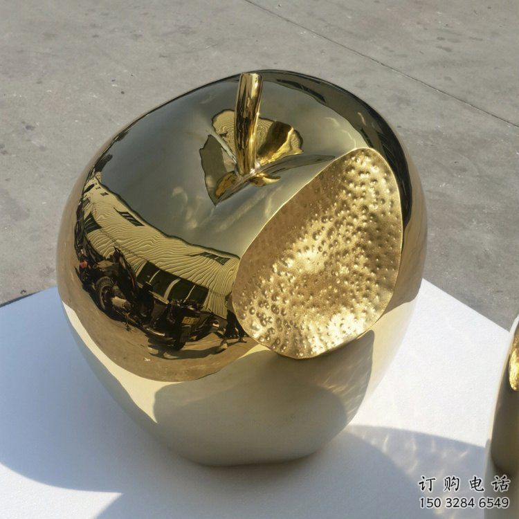 中式金苹果雕塑厂家 现代小品 酒店不锈钢金苹果雕塑厂