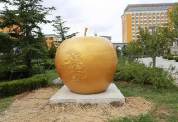 喷漆金苹果雕塑厂家 中式小品 草地不锈钢金苹果雕塑厂