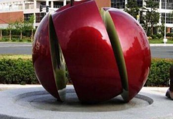 抽象金苹果雕塑厂家 街头小品 户外不锈钢金苹果雕塑厂