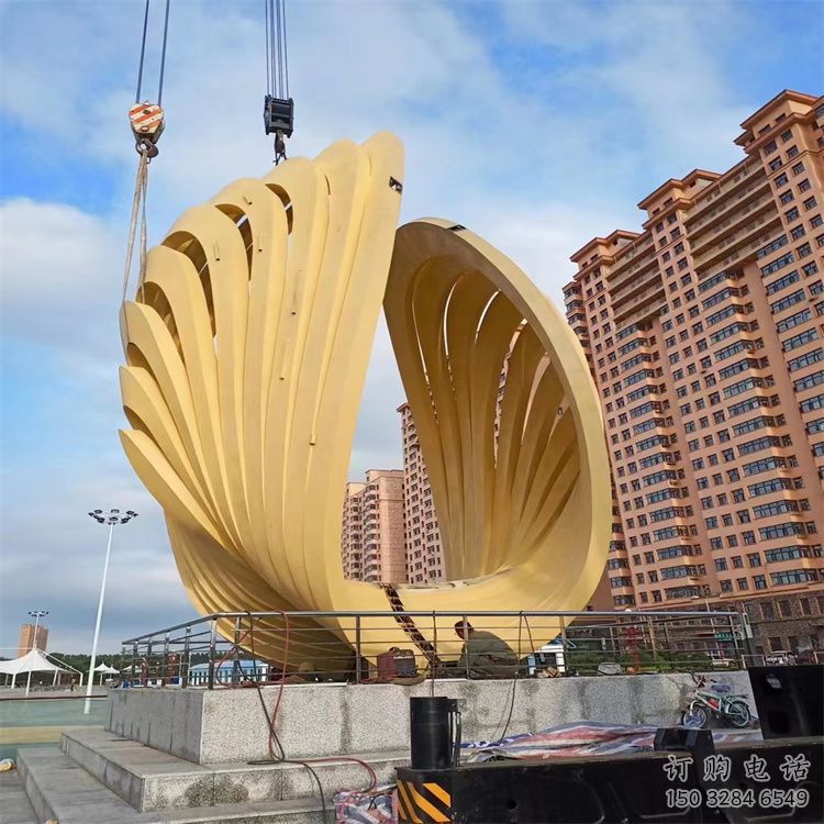 中式贝壳雕塑厂家 海洋生物小品 烤漆不锈钢贝壳雕塑厂