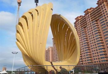 中式贝壳雕塑厂家 海洋生物小品 烤漆不锈钢贝壳雕塑厂