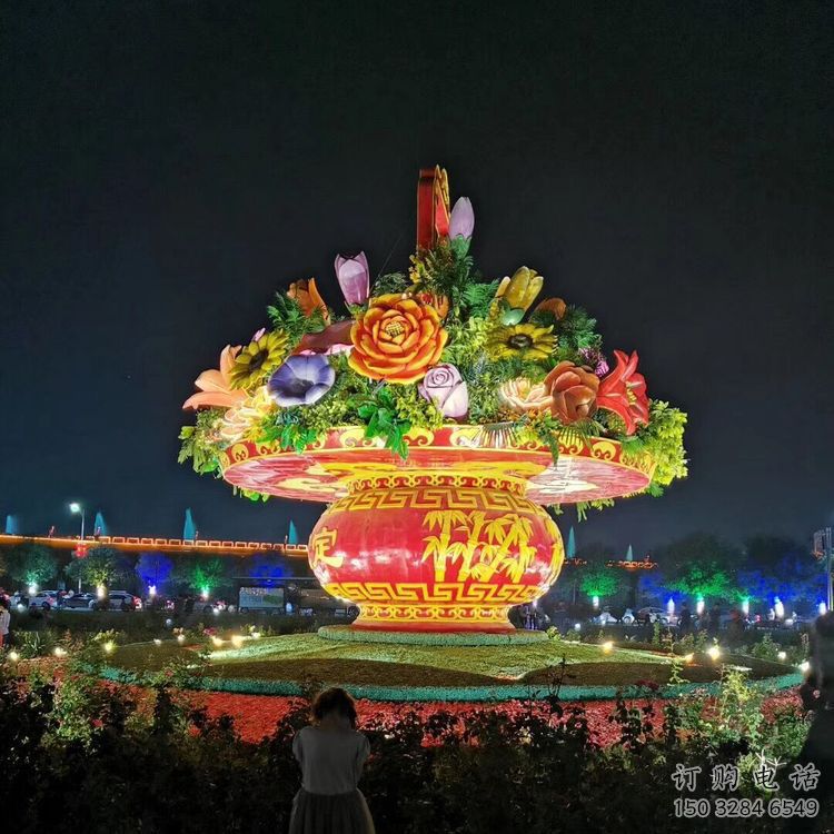 灯光花篮雕塑厂家 创意小品 商业街不锈钢花篮雕塑定做