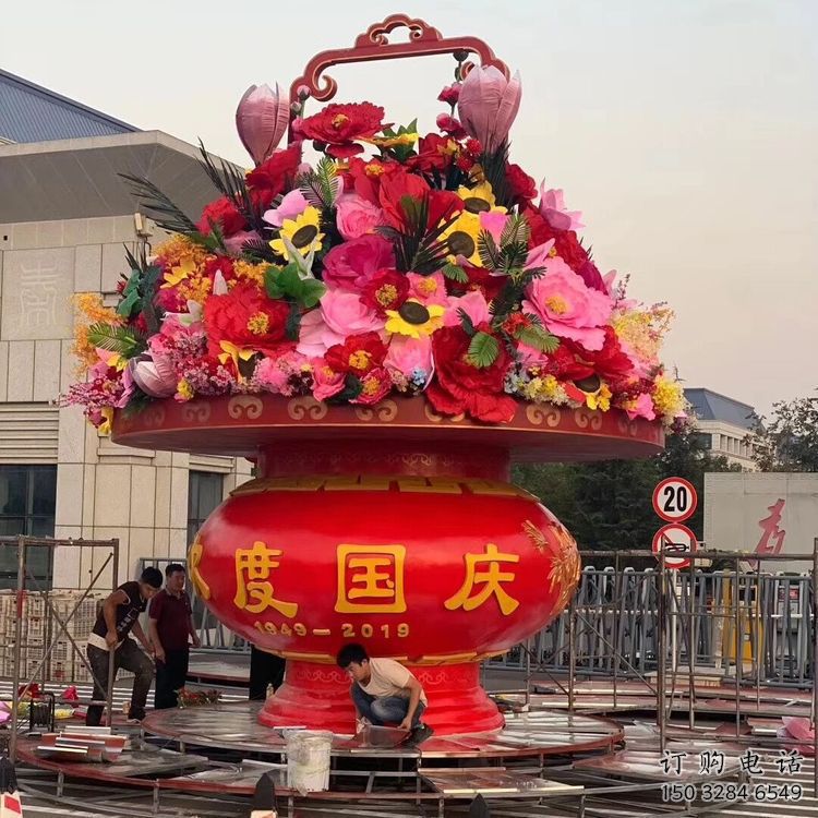 彩绘花篮雕塑厂家 创意摆件 街头不锈钢花篮雕塑报价