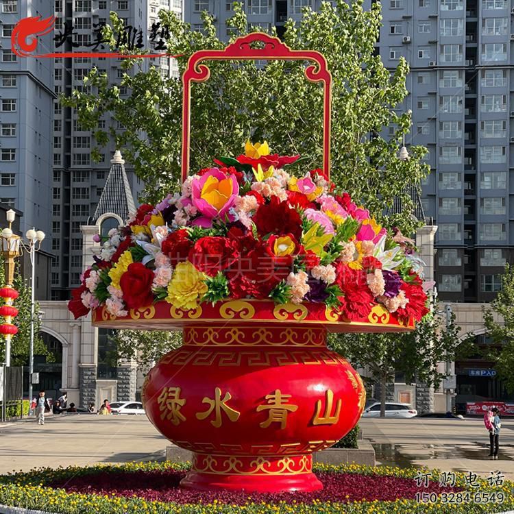 拉丝花篮雕塑厂家 创意摆件 别墅区不锈钢花篮雕塑加工