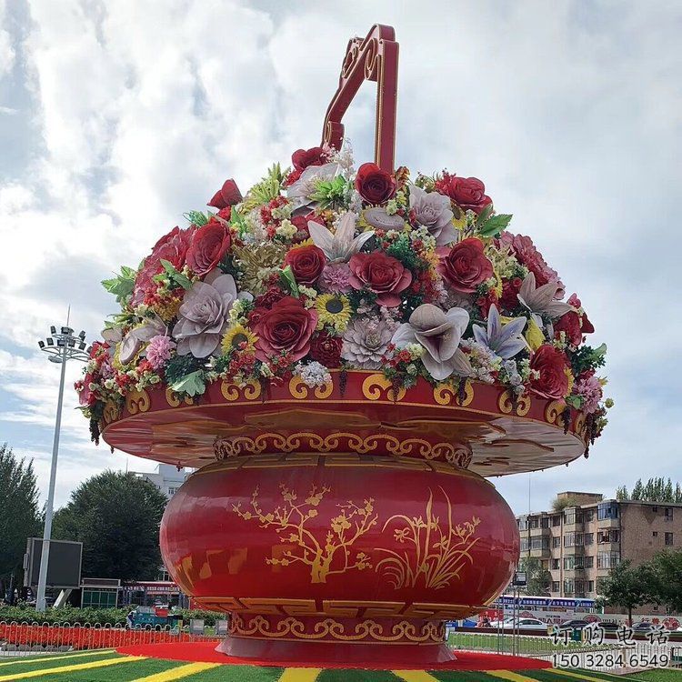 喷漆花篮雕塑厂家 中式小品 抽象不锈钢花篮雕塑加工