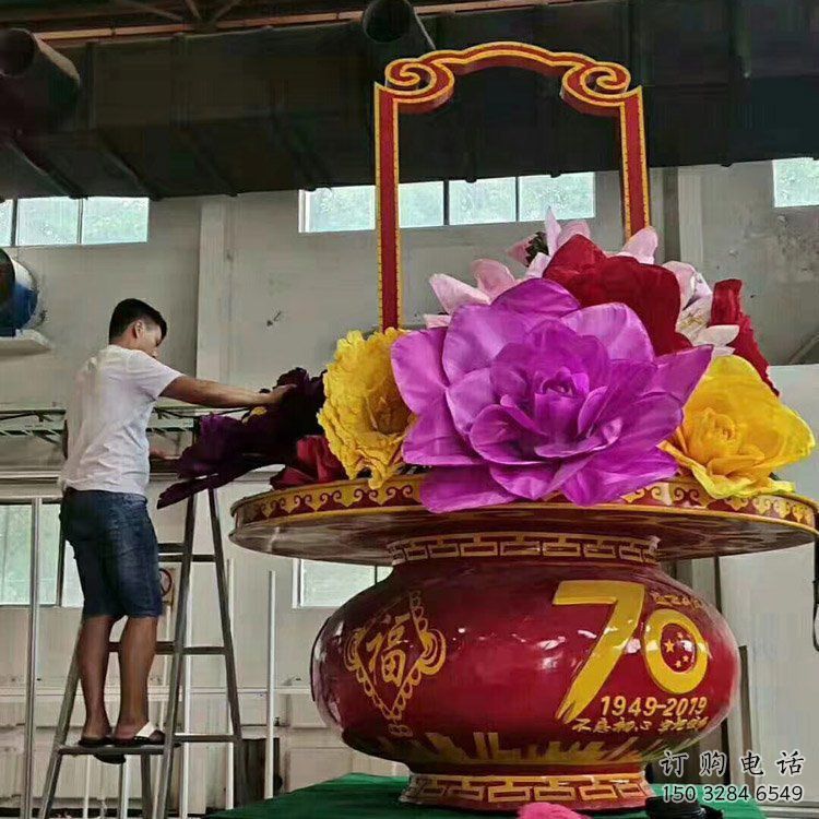 中式花篮雕塑厂家 现代小品 大型不锈钢花篮雕塑制作