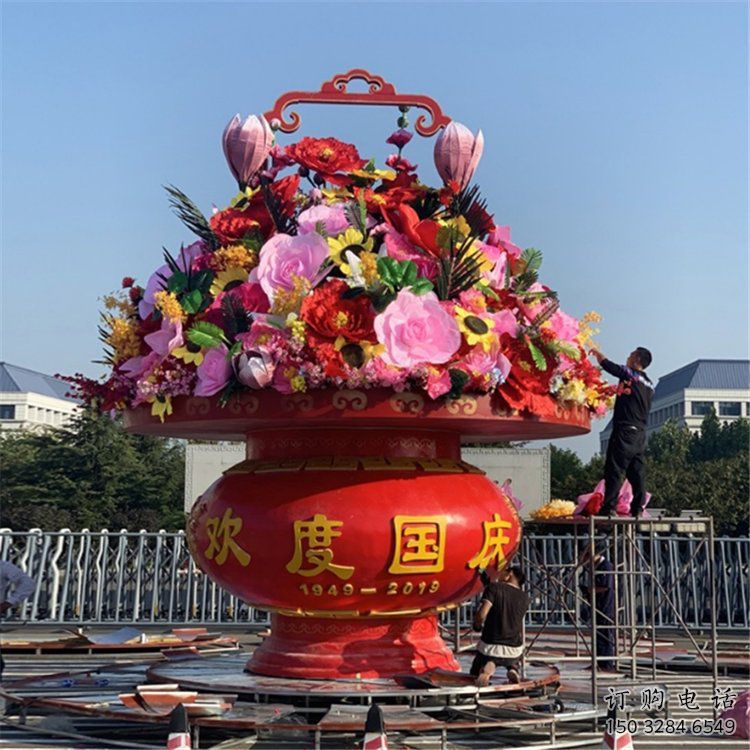几何花篮雕塑厂家 抽象小品 彩绘不锈钢花篮雕塑价格