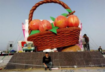 烤漆菜篮子雕塑厂家 现代小品 户外不锈钢菜篮子雕塑厂