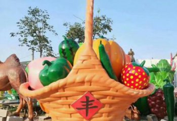 户外菜篮子雕塑厂家 喷漆小品 彩绘不锈钢菜篮子雕塑报价