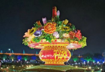 灯光花篮雕塑厂家 创意小品 商业街不锈钢花篮雕塑定做