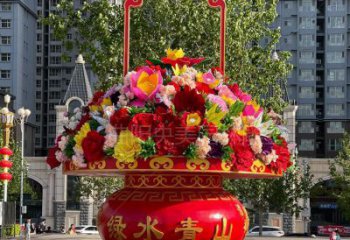 拉丝花篮雕塑厂家 创意摆件 别墅区不锈钢花篮雕塑加工
