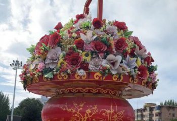 喷漆花篮雕塑厂家 中式小品 抽象不锈钢花篮雕塑加工