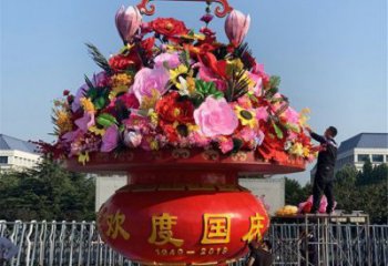 几何花篮雕塑厂家 抽象小品 彩绘不锈钢花篮雕塑价格