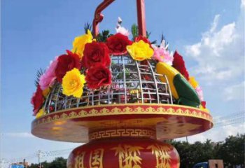广场花篮雕塑厂家 创意小品 公园不锈钢花篮雕塑生产
