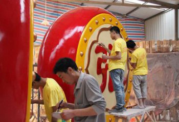 仿古大鼓雕塑厂家 烤漆小品 房地产不锈钢大鼓雕塑制作