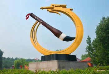 商业街毛笔雕塑厂家 户外摆件 烤漆不锈钢毛笔雕塑厂