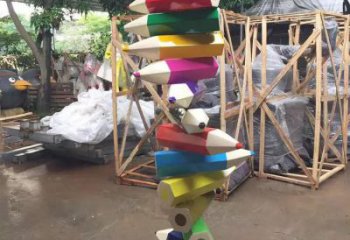街头铅笔雕塑厂家 大型别墅区摆件 烤漆不锈钢铅笔雕塑厂
