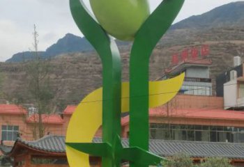 喷漆青果雕塑厂家 中式村口小品 草地不锈钢青果雕塑厂