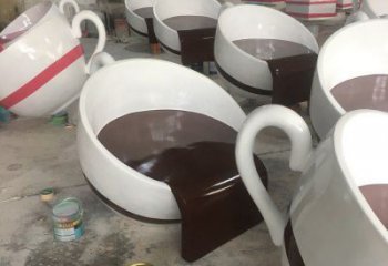几何咖啡杯雕塑厂家 广场小品 现代咖啡杯雕塑价格