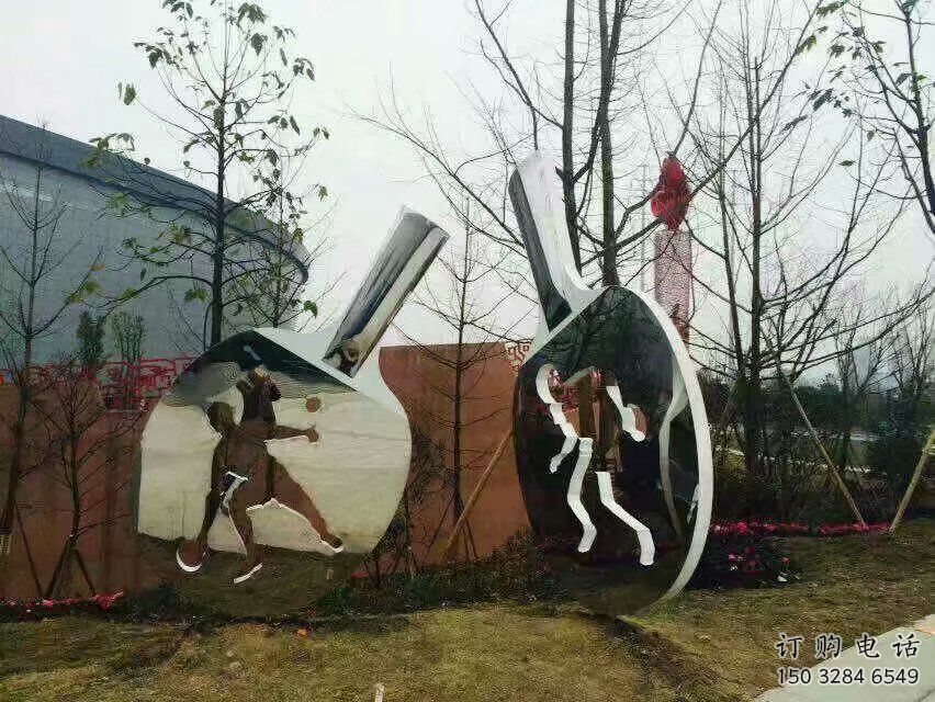 现代乒乓球拍雕塑厂家 大型别墅区摆件 抽象不锈钢乒乓球拍雕塑厂