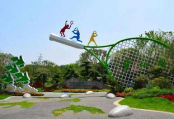 镂空网球拍雕塑厂家 园林小品 广场不锈钢网球拍雕塑厂