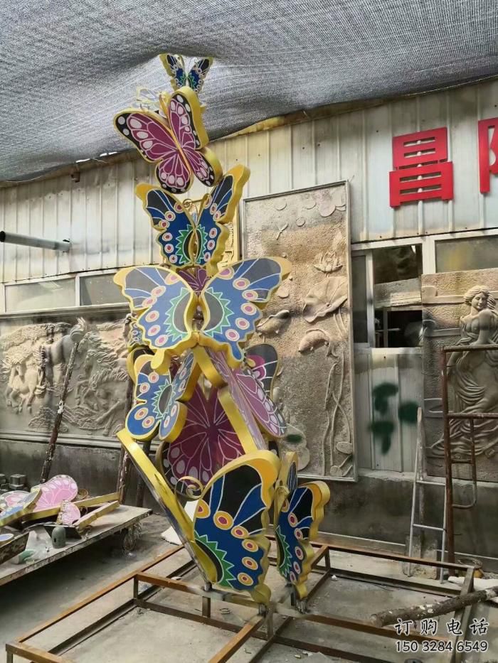 彩绘蝴蝶树雕塑厂家 现代公园摆件 街头不锈钢蝴蝶树雕塑厂