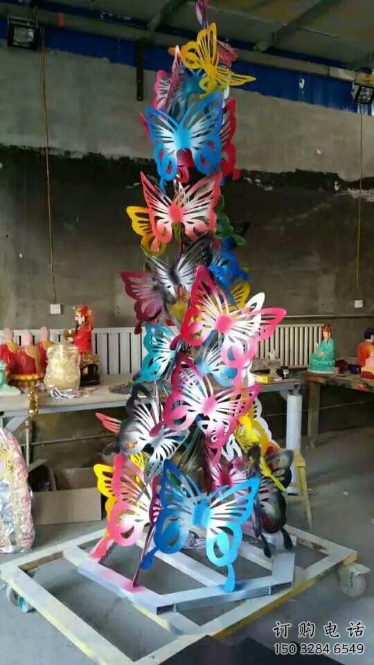 现代蝴蝶树雕塑厂家 大型别墅区摆件 烤漆不锈钢蝴蝶树雕塑厂