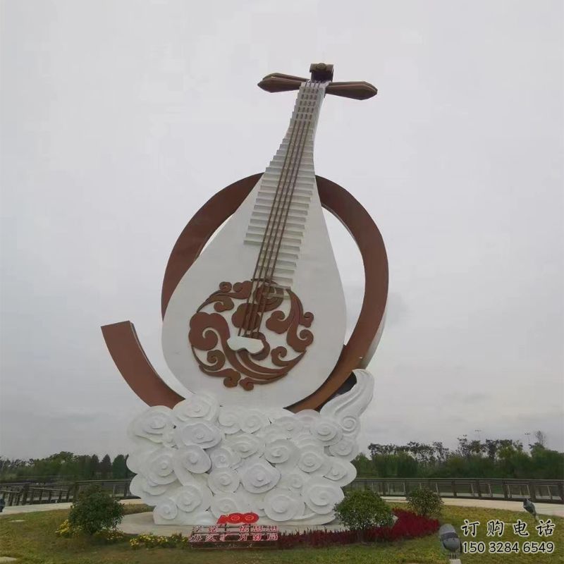 现代琵琶雕塑厂家 大型别墅区摆件 创意不锈钢琵琶雕塑厂