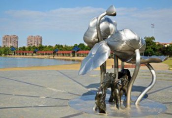 几何睡莲雕塑厂家 公园广场小品 仿真不锈钢睡莲雕塑厂