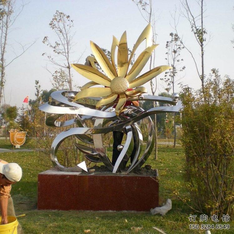 异形菊花雕塑厂家 现代公园小品 广场不锈钢菊花雕塑厂