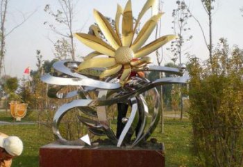 异形菊花雕塑厂家 现代公园小品 广场不锈钢菊花雕塑厂